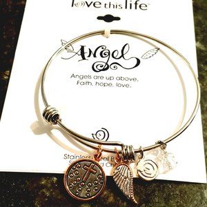 NWT Love this Life Angel Bangle Silver
